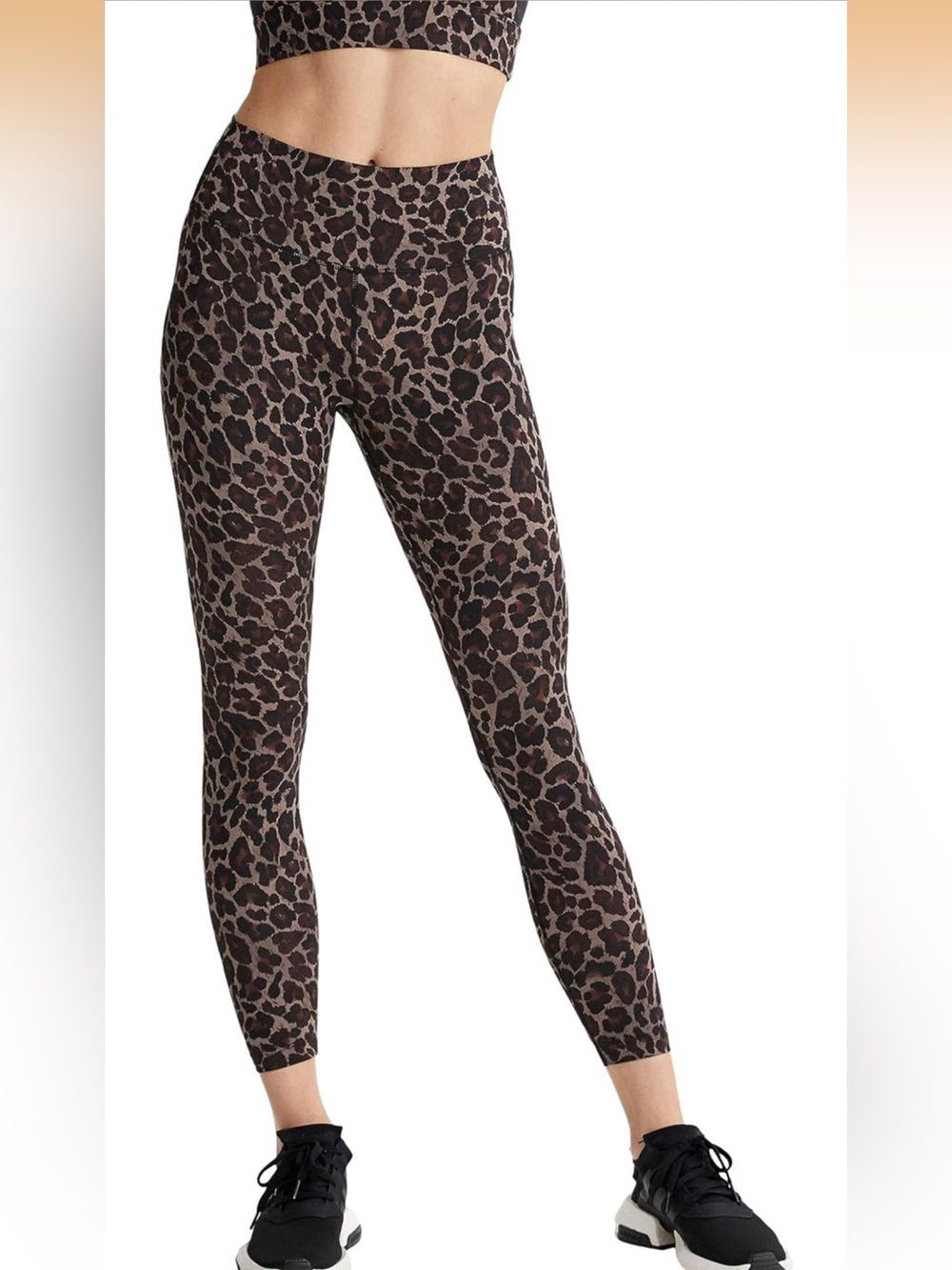 Varley Leopard Print High-Rise Leggings in Brown and Black